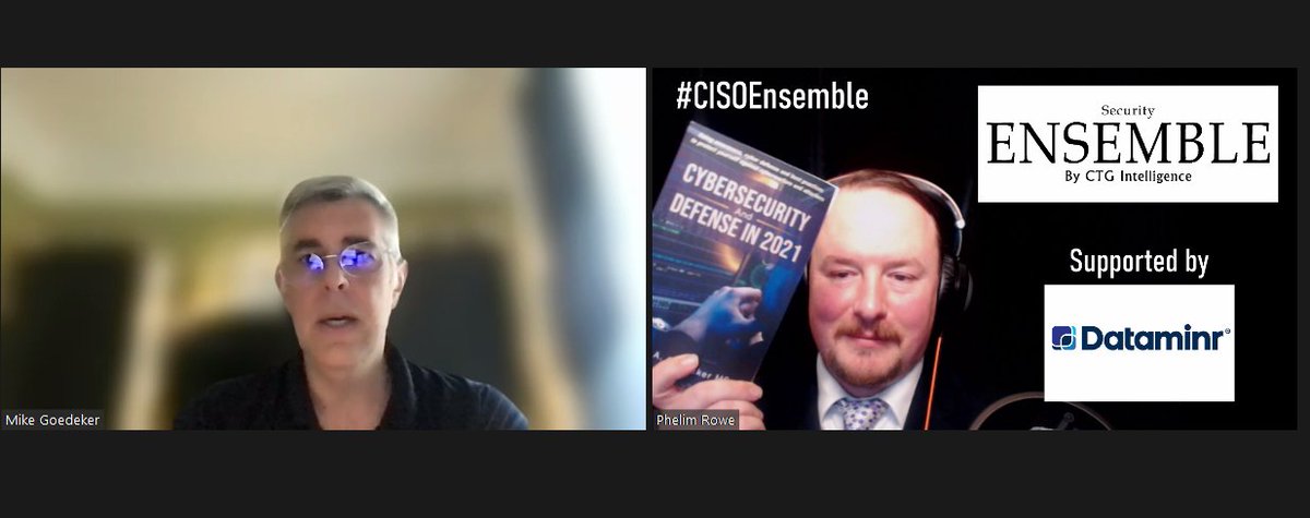 CtgIntelligence's tweet photo. A great pleasure to welcome @1D10T1 at the #CISOEnsemble today looking at asymmetric threats and the #ISOC of the future! Please do also check out Mike Goedecker's new book: https://t.co/lCE43VKCLT https://t.co/VXteZQAJyJ
