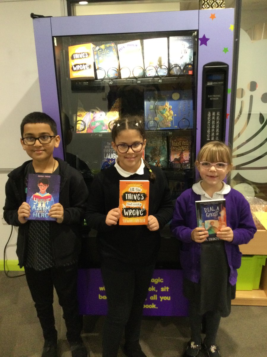 How exciting! Our very first golden coin winners using our amazing vending machine to reward exceptional attitudes to #readingforpleasure @_Reading_Rocks_ @reach2trust #qualitytexts