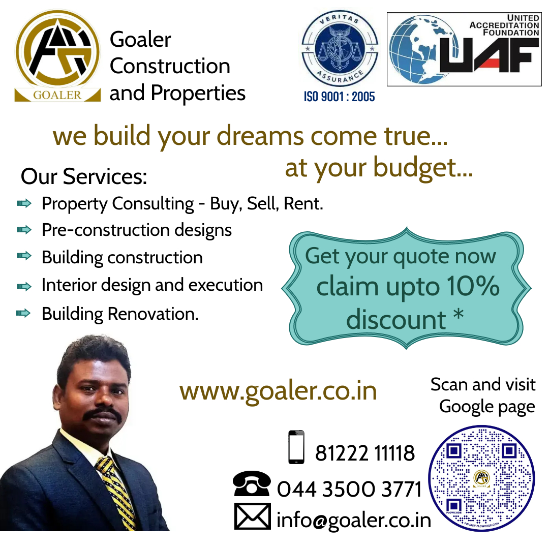 GoalerConstruct's tweet photo. We build your dreams come true at your budget. #goaler #Budgetcostinghouse #Buildingconstruction #Interiordesign #cheapbuildingrenovation #best_construction_service_in_chennai #claim_offer https://t.co/hESKzx3Eqx