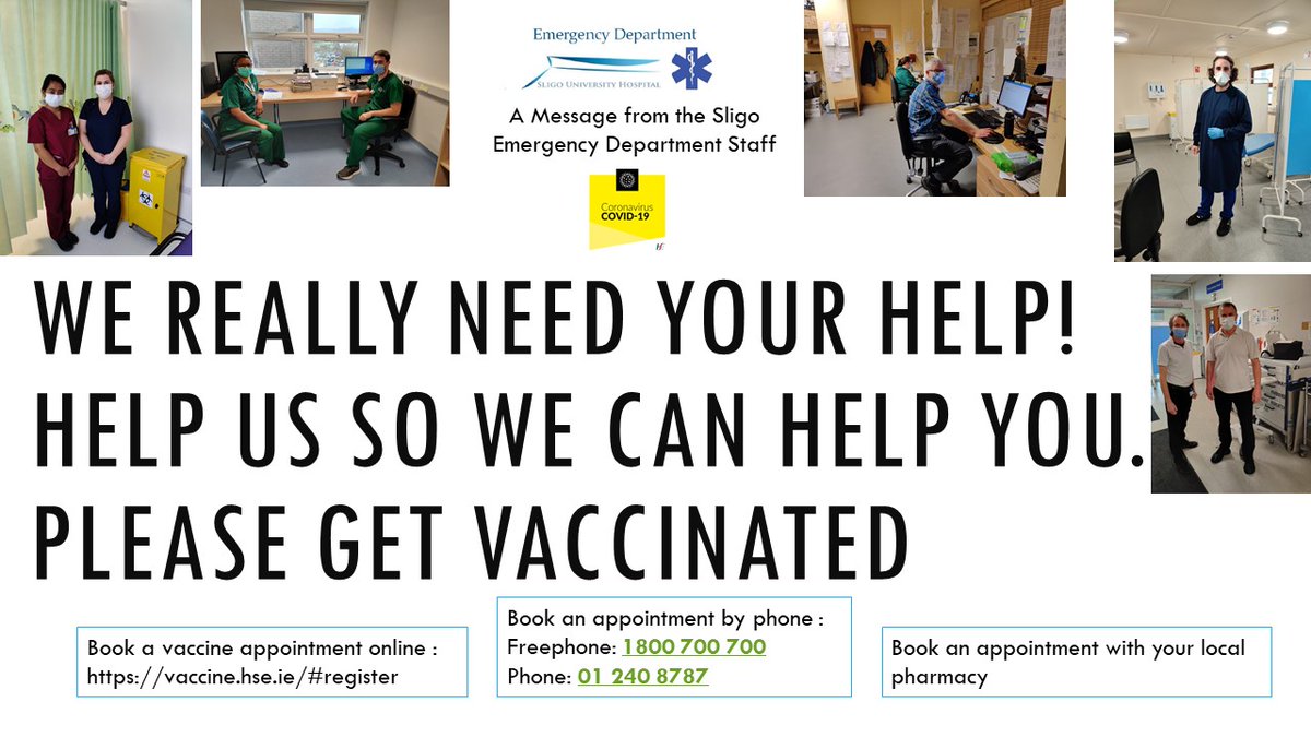People of #Sligo #Leitrim #Roscommon #Donegal #Mayo , the Emergency Department at Sligo University Hospital needs your help! Get the vaccine, get the booster!  #CovidVaccine