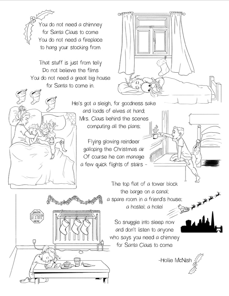 holliepoetry's tweet photo. For any teachers, play-workers, carers, parents, anyone else looking or a Christmas activity, my Santa poem ‘you do not need a chimney’ colouring sheet is available to download.£6 to print as many copies as you want. 60% profits to @homestartuk: https://t.co/1pCplOIGRP https://t.co/6TTW6PRAh3