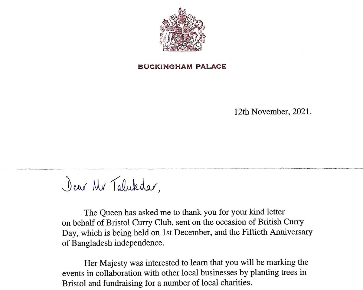 Thank you <a href="/RoyalFamily/">The Royal Family</a> for your acknowledgment and support! <a href="/bristol_curry/">Bristol Curry Clubs</a> <a href="/BritishCurryDay/">British Curry Day</a> <a href="/EnamAliMBE/">Enam Ali MBE FIH</a> <a href="/Truluck_Wilts/">Ashley Truluck CB CBE</a> <a href="/craig4nwarks/">Craig Tracey</a> <a href="/HSheriffBristol/">Bristol High Sheriff 2025</a> <a href="/AskingBristol/">AskingBristol</a> <a href="/PeachesTweets/">Lord-Lt of Bristol</a> <a href="/BristolLive/">Bristol Live</a> <a href="/prthewriteway/">PR The Write Way</a> @ppaap_ @IOH_online <a href="/FSBSouthWest/">FSB South West</a> <a href="/fsbSomAndWilts/">Ruth Lambert</a> #TogetherWeCanDoSoMuch