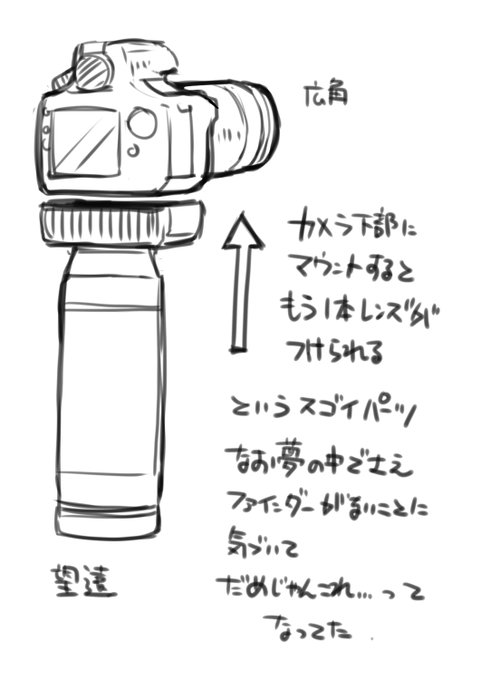 今朝の夢に出てきた謎オプションパーツ

夢の中で風景を広角で撮った後
遠くの鳥を覗こうとして
あれ……望遠側はどこを覗くの……?って
気付いて泣きそうになってた 