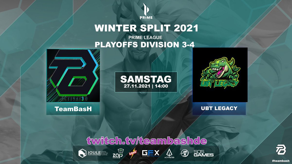 Am Samstag spielen unsere Jungs vom League of Legends Main Team vs UBT Legacy im ersten Spiel der Playoffs zu Div 3! Es wird ein Spektakel der Extraklasse!
schaut unbedingt vorbei und feuert unsere Jungs an!
#basHwin #goBasH #esports #LeagueOfLegends

twitch.tv/teambashde