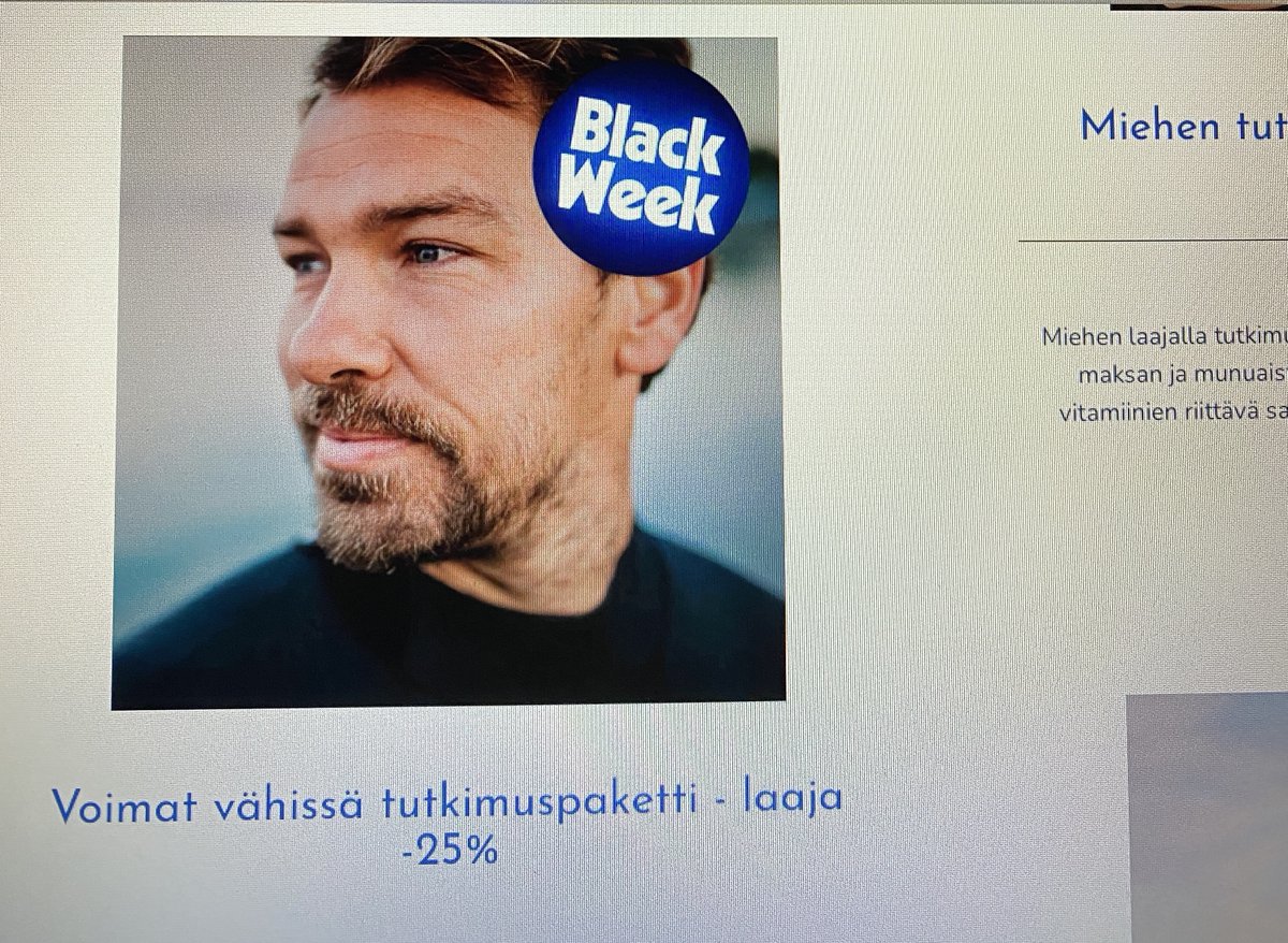 v_wsade's tweet image. Entäs tämä? Olisiko hyvä teko? Terveys ja pitkä ikä?
#Terveystalon 22.11. -28.11.2021 #Miehen #laaja #tutkimuspaketti 25% (179, 00 e) 
Nyt 134, 25 e Sisältää: Kolesteroliarvo, maksan ja munuaisten toiminta, testosteroninmäärän, B12,  D-vitaminit, PSA arvo ja rautavarastojen määrä