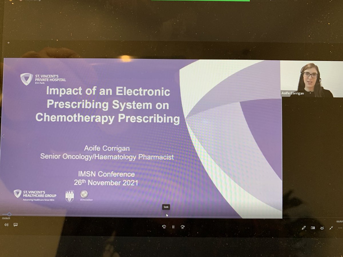 NiamhOHanl's tweet photo. Aoife Corrigan shares audit findings &amp; recommendations at SVPH of written vs electronic chemotherapy Rx - @SVHGLibrary @ProfJohnCrown @IMSN_ie Conf 21 #medsafety https://t.co/5ct7zWxD4E