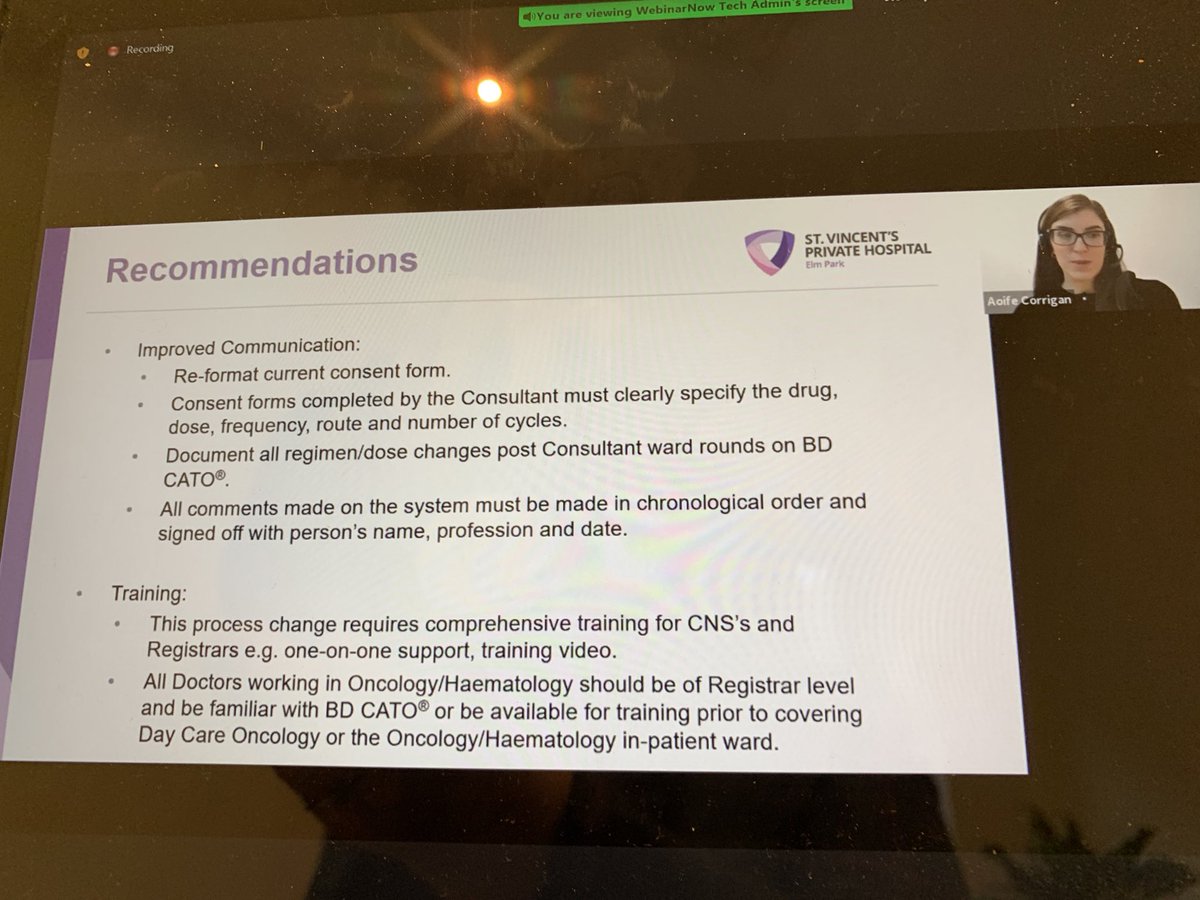 NiamhOHanl's tweet photo. Aoife Corrigan shares audit findings &amp; recommendations at SVPH of written vs electronic chemotherapy Rx - @SVHGLibrary @ProfJohnCrown @IMSN_ie Conf 21 #medsafety https://t.co/5ct7zWxD4E
