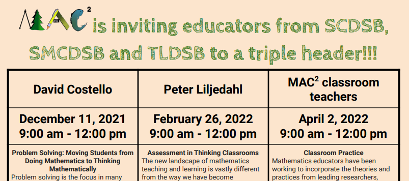 MAC2OAME's tweet photo. Don't forget to register for our Triple Header Conference Series. Open to educators from @SCDSB_Schools @TLDSB and @SMCDSB Information and registration details here https://t.co/z8NcuBGj3E @OAMEcounts https://t.co/4XtAKUW22i