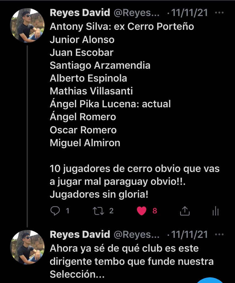 Saquen sus conclusiones...
•
•Cualquier jugador., hasta de Rubio Ñu son mejores que estos paquetes de Harrison.

•Paquetes sin gloria! 

•Fundiste la Selección simplemente por poner jugadores pechos fríos y sin gloria! Y además de un club muy chico y sin copa internacional🤫