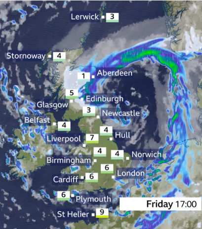 bbcweather's tweet photo. This afternoon: Windy with gale force winds in the north. Rain, sleet, and snow will affect N Scot. Sunshine and blustery showers elsewhere, these wintry on the hills in N Ire. #StormARWEN Met Office warnings in force: https://t.co/DpA8b9DNo8 https://t.co/wFR8HyxVfC