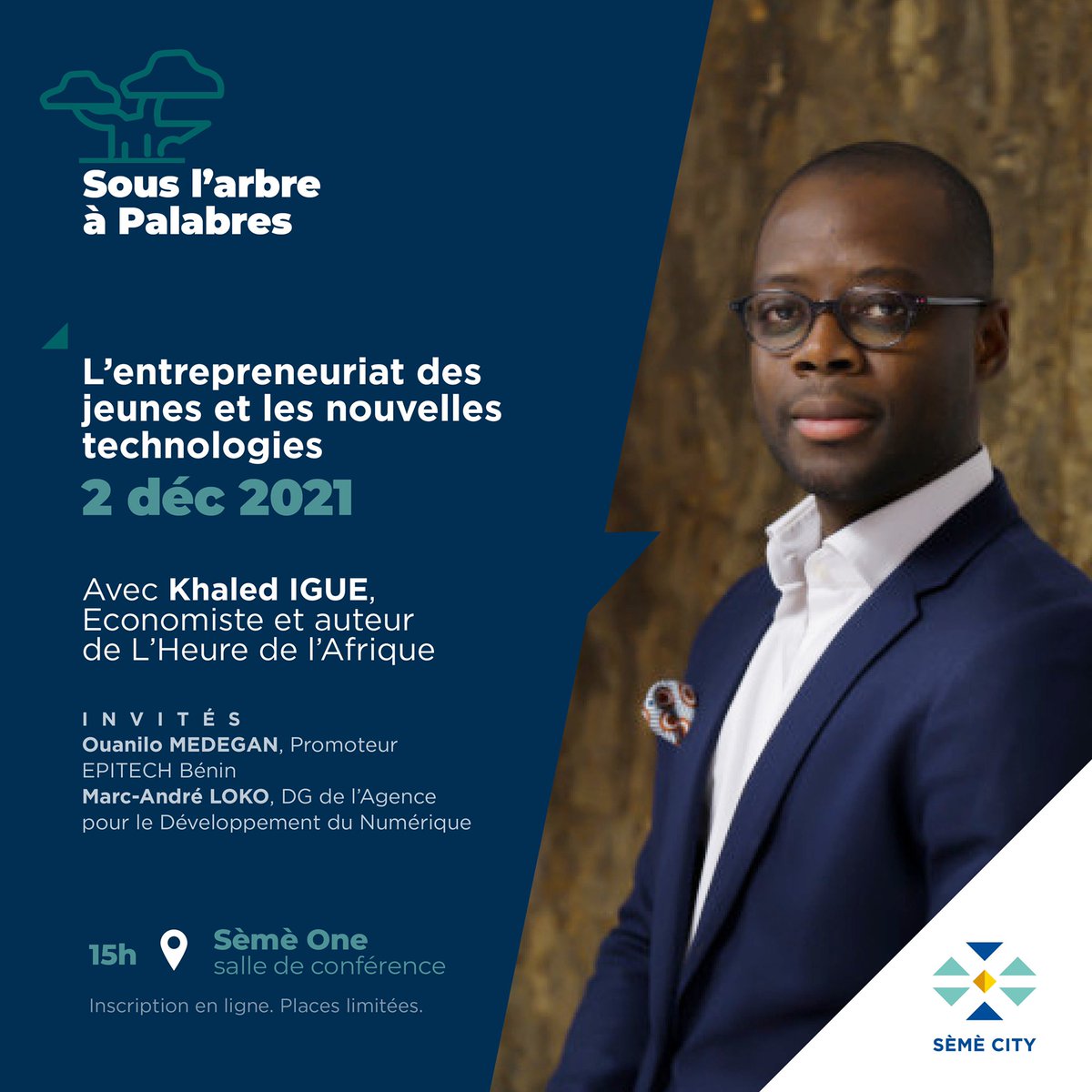Ce 2 Décembre à Sèmè One, nous avons l’honneur d’accueillir @Khaledigue, économiste et auteur de l’Heure de l’Afrique !