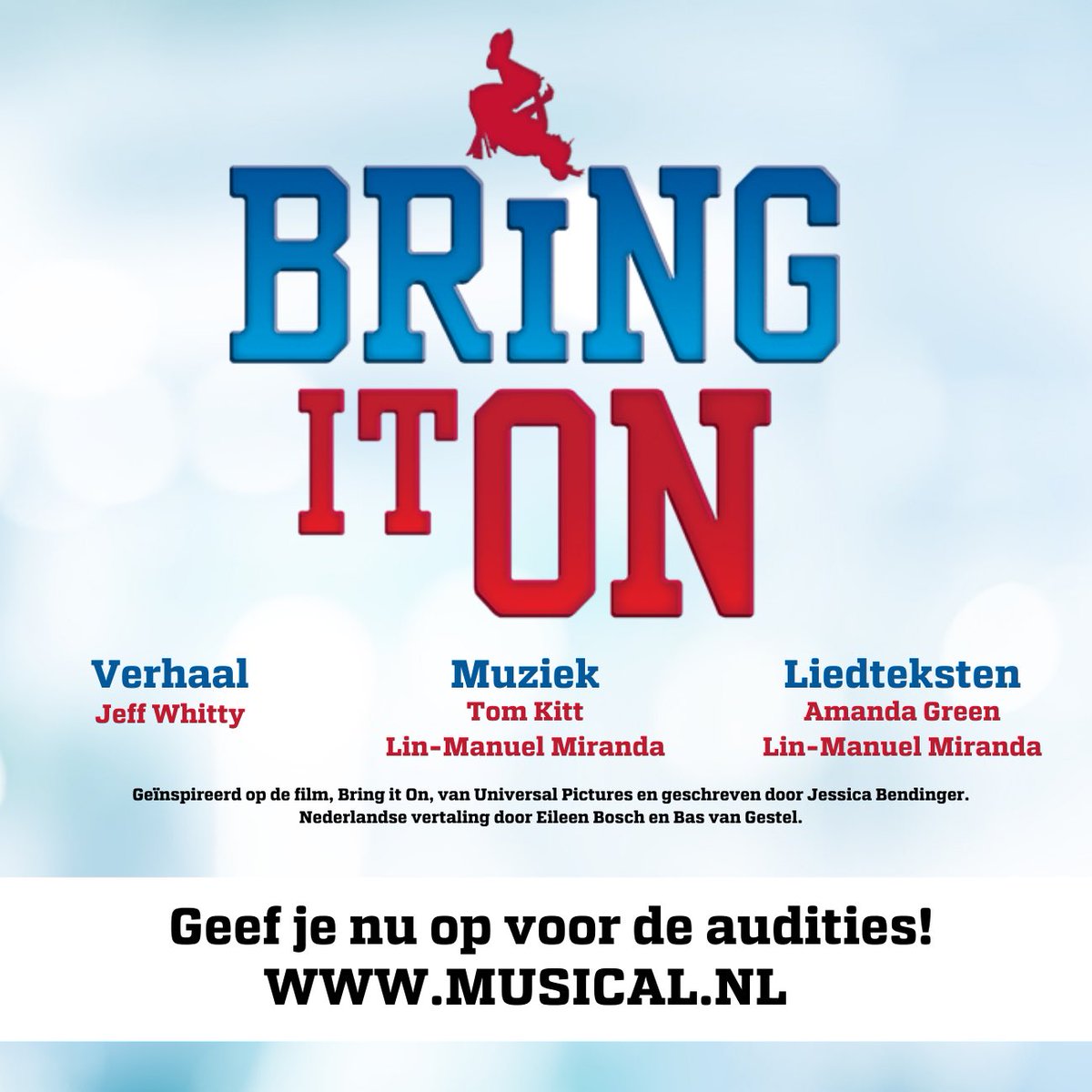 Musical 2.0 haalt de Broadwaymusical ‘Bring it On’ voor het eerst naar Nederland! Hiervoor is Musical 2.0 op zoek naar een talentvolle cast van 12 t/m 25 jaar. De audities worden georganiseerd op zondag 16 januari 2022. Aanmelden kan vanaf nu via Musical.nl/bringiton