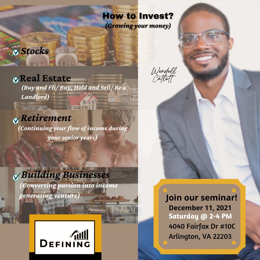 DmvHomeGuru's tweet photo. A great way to find financial success, independence and freedom is through investing! Click the link in my bio to register for our upcoming seminar. 
#DefiningCompany #Investing
#wealth https://t.co/vTu0jJhBK2