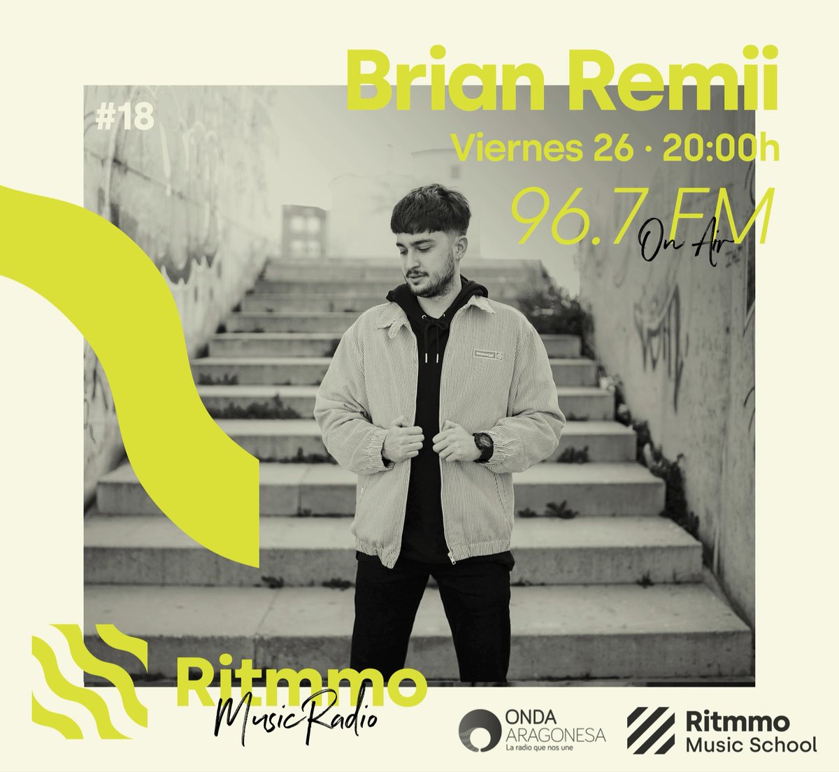 Esta noche con <a href="/BrianRemii/">Brian Remii</a> en <a href="/Ritmmo_School/">Ritmmo</a> Music Radio, en el 96.7 fm <a href="/ondaaragonesa/">Onda Aragonesa</a> a partir de las 20:00h