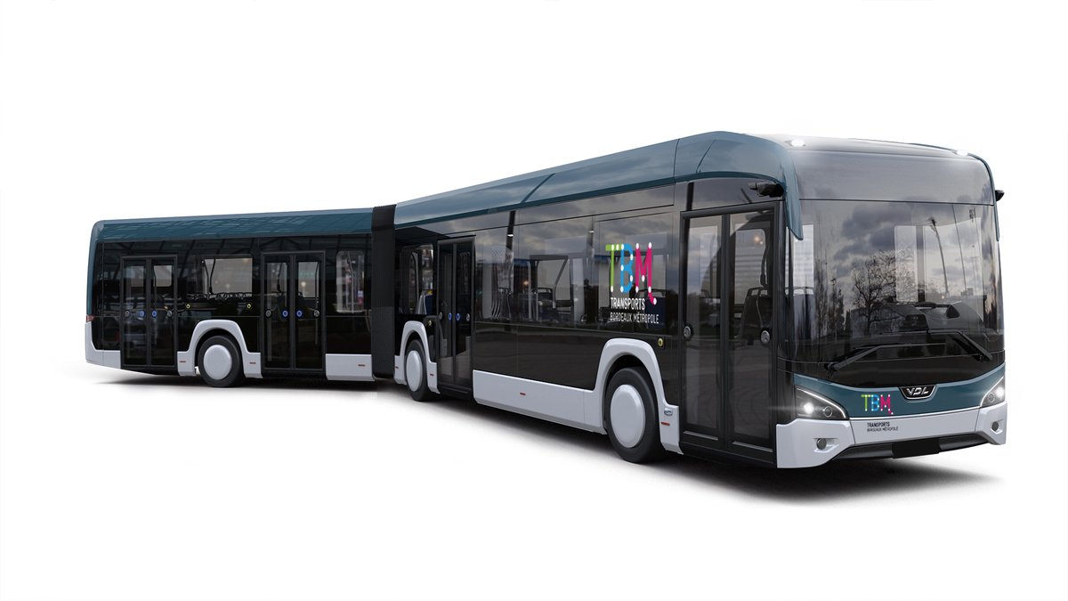 VDL_BusCoach's tweet photo. In the conurbation of Bordeaux, where 800,000 people live, 36 new generation Citeas will be in service for a new electric Bus Rapid Transit (BRT) line with focus on commuter traffic. The VDL Citeas LF-181 are based entirely on an electric drive train #VDLBusCoach #NewGenCitea https://t.co/T6OoAyxdpc