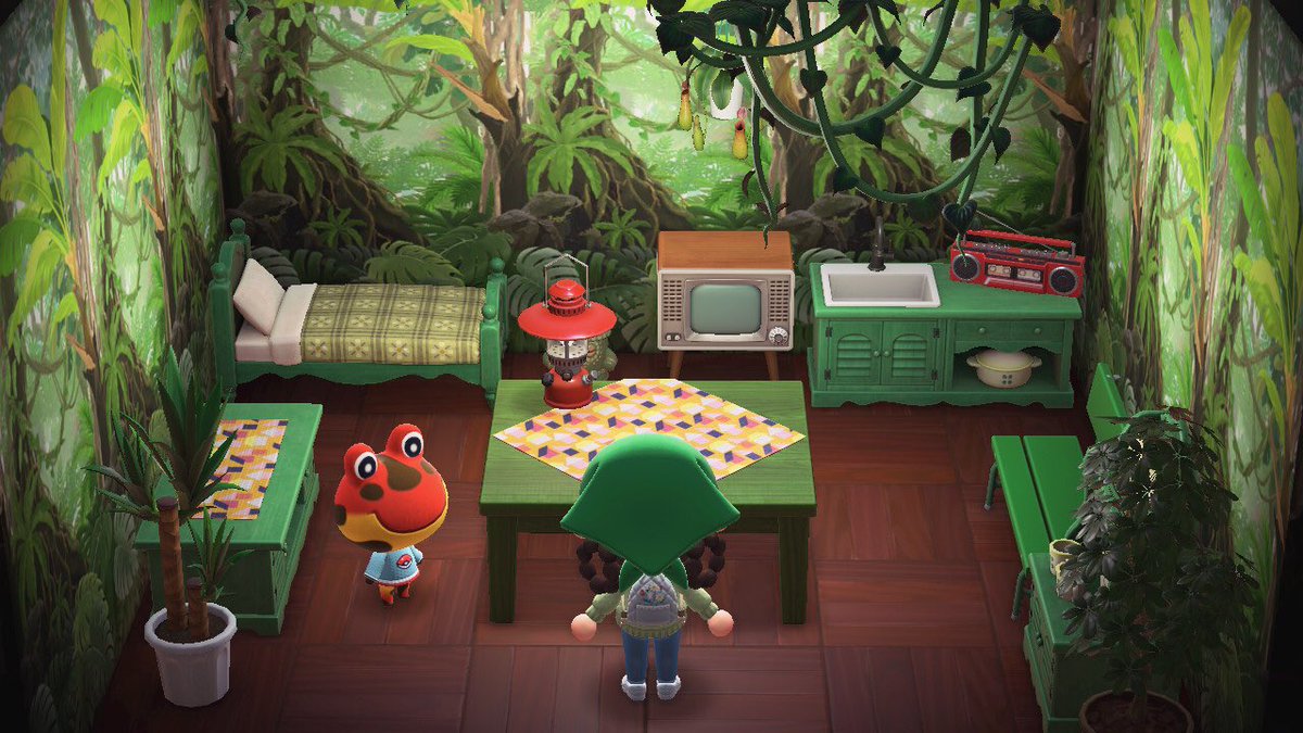 leecomu's tweet photo. i’m unsure if i mentioned it before, but i wanted to remake drift’s house from new leaf. it’s my favourite, and matches him! i think i did okay with the items we have and don’t have😋 + i added a stereo for music bc silent houses r terrifying https://t.co/295ACYOcAU