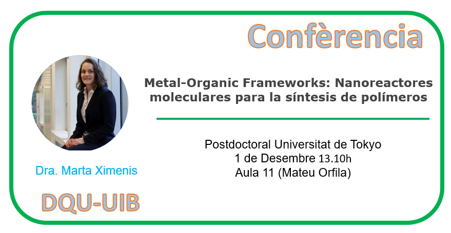 Departament de Química - UIB (@dquimicauib) on Twitter photo #DQuimicaUIB
Confèrencia en el <a href="/DQuimicaUIB/">Departament de Química - UIB</a>
🗓️1/12/2021
⏰13.10h
🏫Aula 11 l'edifici Mateu Orfila
amb Marta Ximenis 🗣️ que habla:"Metal-Organic Frameworks: Nanoreactores
moleculares para la síntesis de polímeros"
<a href="/UIBuniversitat/">Universitat de les Illes Balears - UIB</a> <a href="/supramol_uib/">Supramol Group</a> <a href="/DQuimicaUIB/">Departament de Química - UIB</a> #DQuimicaUIB
Confèrencia en el <a href="/DQuimicaUIB/">Departament de Química - UIB</a>
🗓️1/12/2021
⏰13.10h
🏫Aula 11 l'edifici Mateu Orfila
amb Marta Ximenis 🗣️ que habla:"Metal-Organic Frameworks: Nanoreactores
moleculares para la síntesis de polímeros"
<a href="/UIBuniversitat/">Universitat de les Illes Balears - UIB</a> <a href="/supramol_uib/">Supramol Group</a> <a href="/DQuimicaUIB/">Departament de Química - UIB</a>