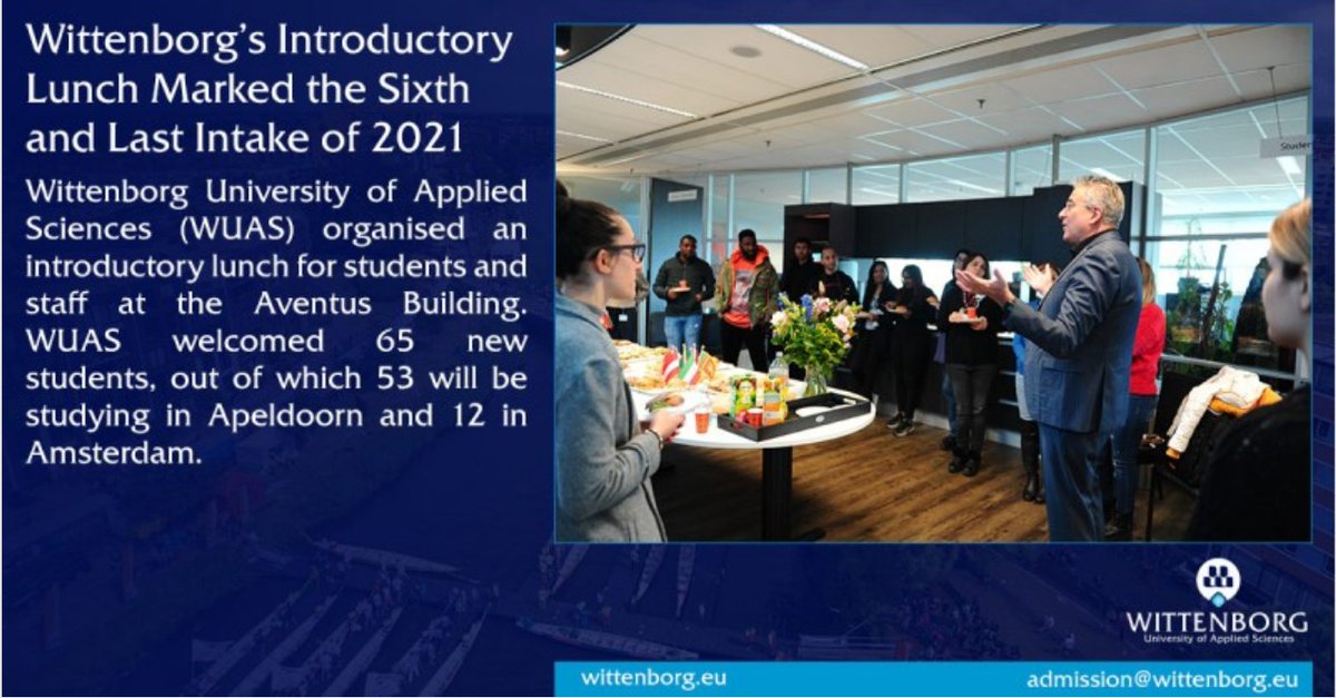 wittenborg_wuas's tweet photo. #Wittenborg Welcomes 65 New Students from 17 Countries. To mark its sixth and last entry date in 2021, Wittenborg University of Applied Sciences (WUAS) organised an introductory lunch for students and staff today, 25 November. Read more: https://t.co/Sah3Rgj5uW https://t.co/fKCrp57JB7
