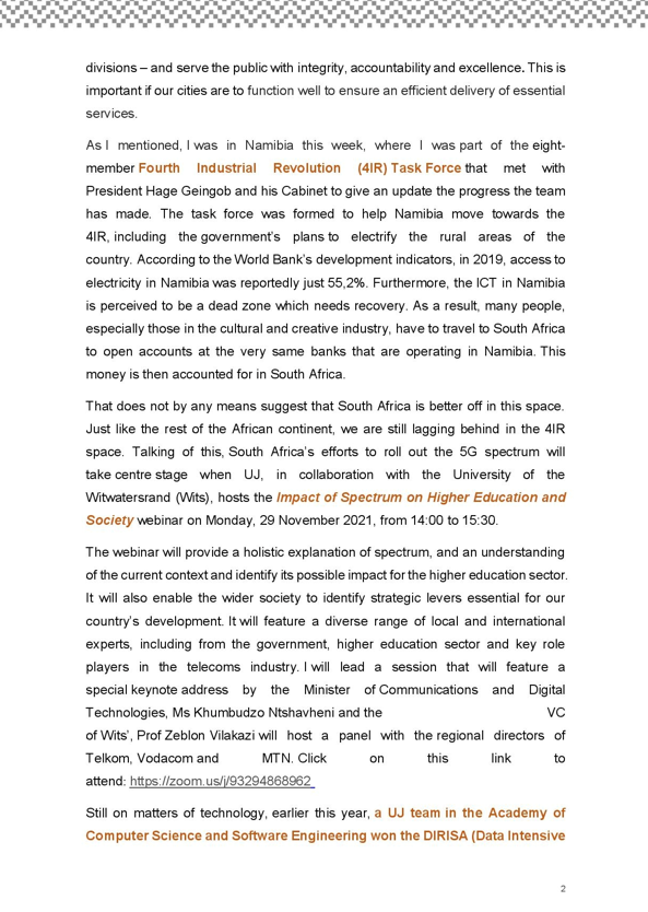 go2uj's tweet photo. Vice-Chancellor Message - 26 November 2021
#UJVC, Prof Tshilidzi Marwala's weekly address to staff and students. https://t.co/o61klvCqFI
