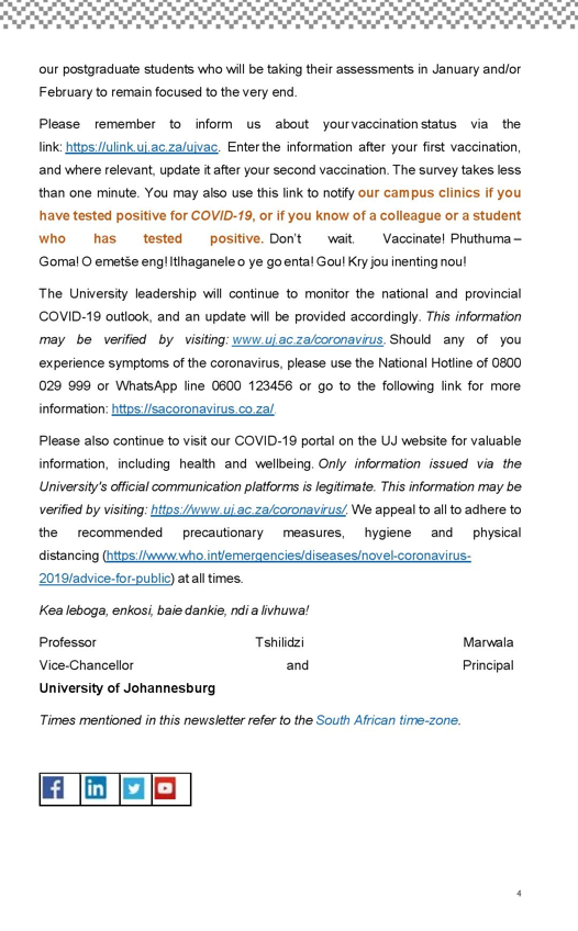 go2uj's tweet photo. Vice-Chancellor Message - 26 November 2021
#UJVC, Prof Tshilidzi Marwala's weekly address to staff and students. https://t.co/o61klvCqFI