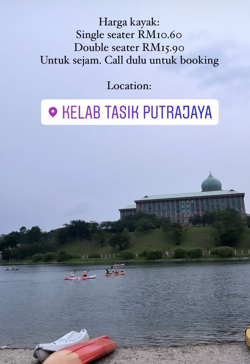 ImanAbdulRahim's tweet photo. Kayak dekat Kelab Tasik Putrajaya. Bawa seluar extra tau! And call dulu sebelum datang sebab biasanya full. https://t.co/YgJs3RLVxK