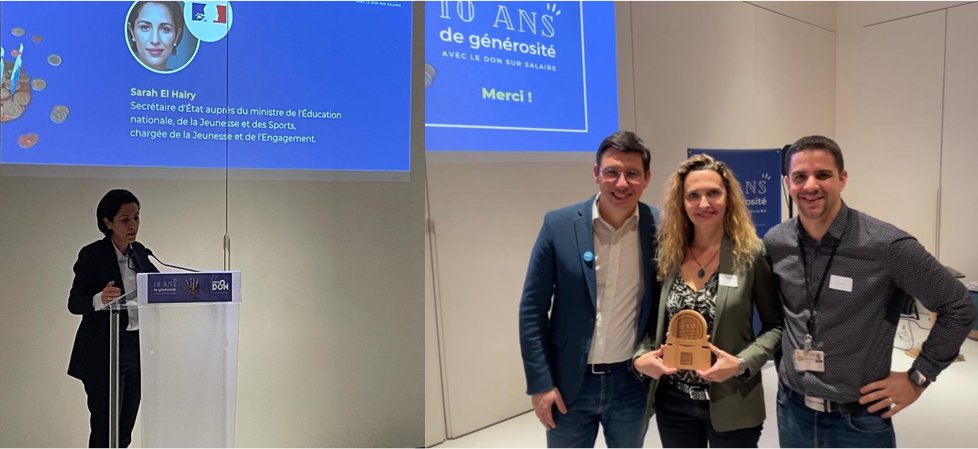 CClamouse's tweet photo. Heureuse d’avoir reçu, au nom d’@Orange, le trophée 🏆 @microdon_fr  de l’entreprise ayant récolté le plus grand nombre de donateurs le 1er mois du lancement.

🙏@srichard @Ge_Pellissier @FondationOrange @etchoungui @fcosson2 ainsi qu'aux salariés qui ont rendu ce projet possible https://t.co/YElFfkYn44