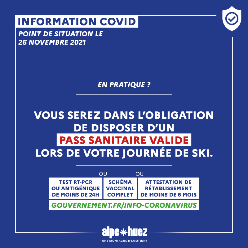 alpedhuez's tweet photo. Le @GouvernementFR annonce la mise en place du Pass Sanitaire pour accéder aux remontées mécaniques. 

Retrouvez en détails l'application de cette mesure ainsi que l'ensemble des mesures sanitaires prises par l'@alpedhuez pour vous protéger 🛡