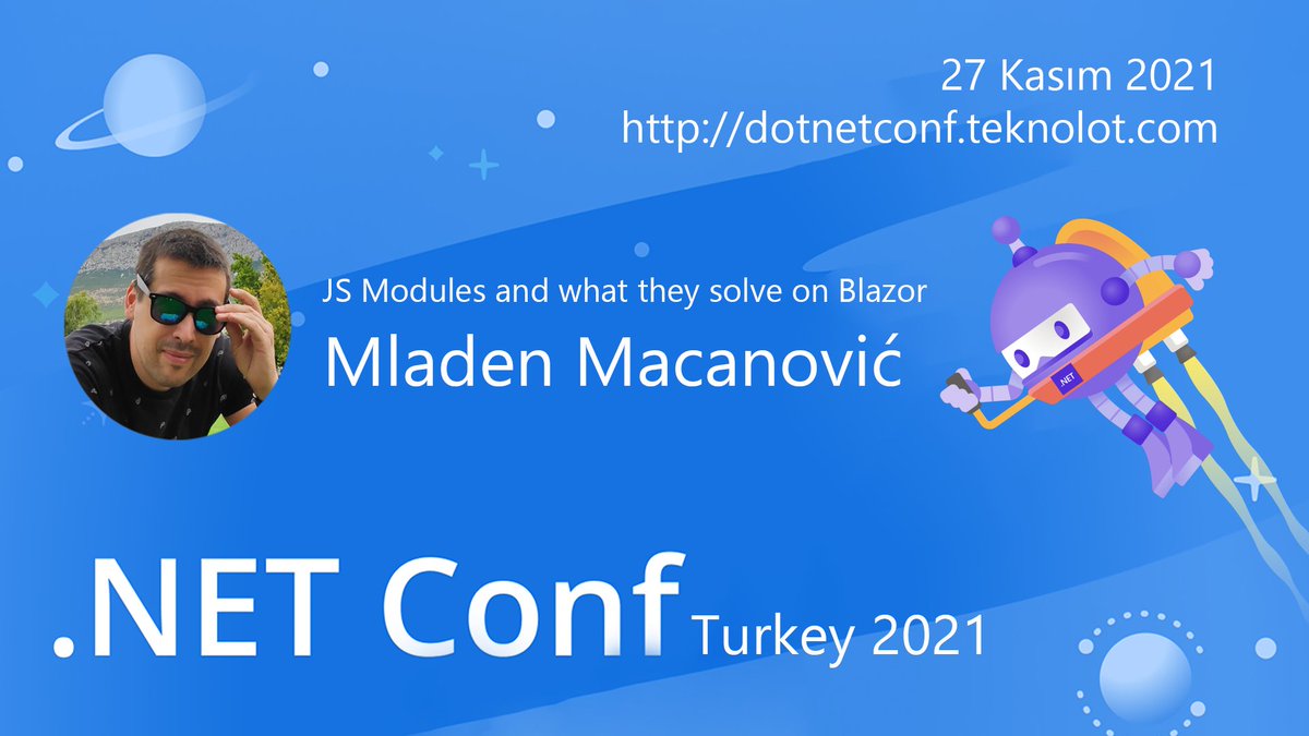 Teknolot's tweet photo. #dotNETConf Türkiye oturumlarını tanıyalım serimizde  dördüncü sırada "JS Modules and what they solve on Blazor" oturumu ile @MladenMacanovic  var. 

Blazor tarafındaki yenilikleri @Blazorise 'ın kurucusundan dinleyeceğiz.

https://t.co/fRoG9O0Agi https://t.co/bjwztodOxn