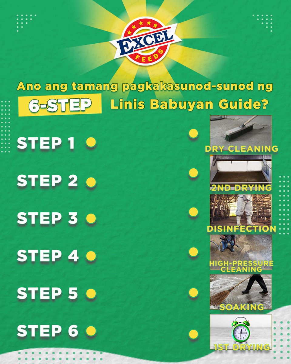 ExcelFeedsPh's tweet photo. Naaalala mo pa ba ang tamang pagkakasunod-sunod ng mga steps? I-comment mo na ang inyong sagot, Ka-Excel. 

Pwede mo ring balikan ang #6StepLinisBabuyan dito: https://t.co/gPjpf8SaqP 

#SafeFeeds #SafeFeedsByExcelFeeds #ExcelFeedsPh https://t.co/uJEpZjf4co