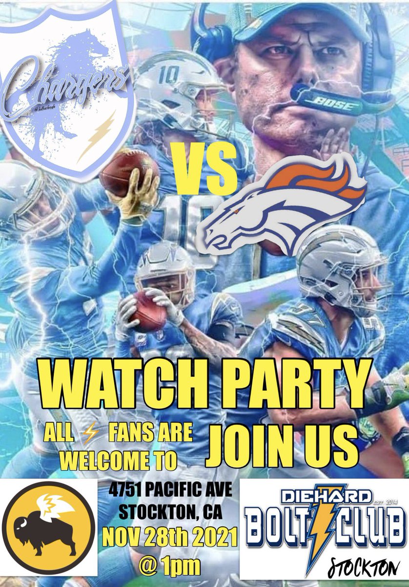 dhbcstockton's tweet photo. Come on @Stockton_CA calling all @chargers fans come support your ⚡️ as they battle the #Broncos to attempt a 3-0 division record with other loyal fans in the city of our owner & FAM⚡️LY #209Represent @BWWings #209 https://t.co/Wzn3uyIBCl