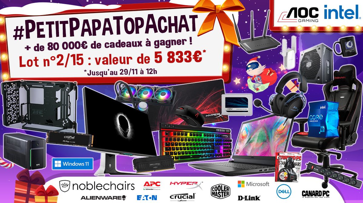Concours 🎁 #PetitPapaTopAchat 🎄
🔥 + de 80 000 € de cadeaux à gagner ! 🔥

On enchaîne avec le #Lot2 de 5833 € ! 🔥

Pour participer
☑ #RT ce tweet
☑ Follow <a href="/TopAchat/">TopAchat</a>

Participe aussi sur TikTok / Insta / Facebook / le site
➡ topachat.com/pages/concours…
🍀 TAS le 29/11 à 12h