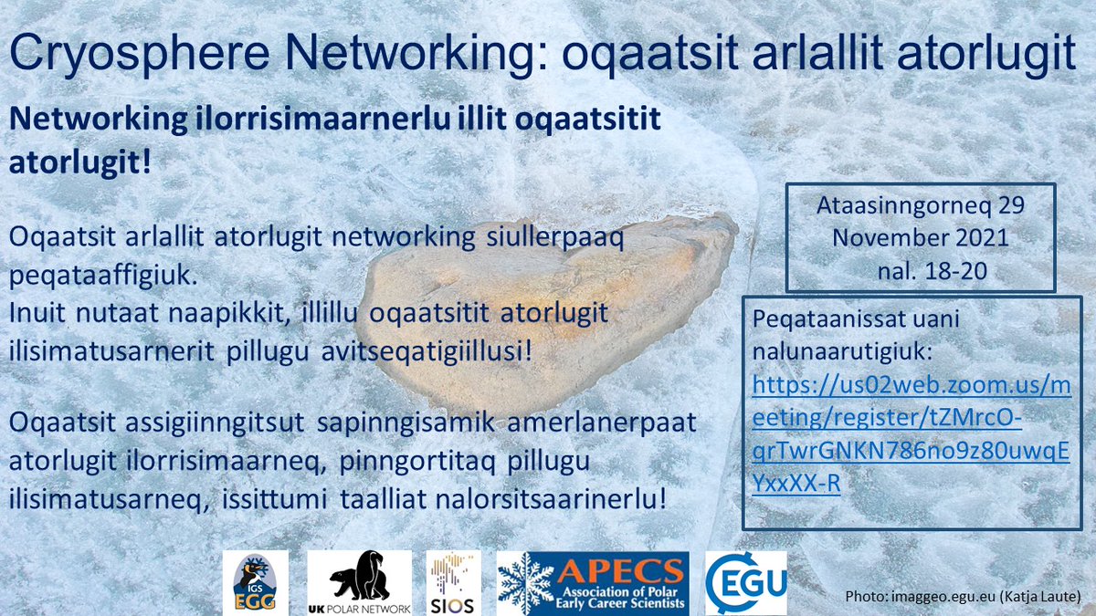 ApecsDenmark's tweet image. #Multilingual Cryosphere Networking 🌐

Oqaatsit arlallit atorlugit #networking siullerpaaq peqataaffigiuk.
Inuit nutaat naapikkit, illillu oqaatsitit atorlugit ilisimatusarnerit pillugu avitseqatigiillusi!

Ataasinngorneq! (29.11 nal. 14-16 WGT) 🇬🇱