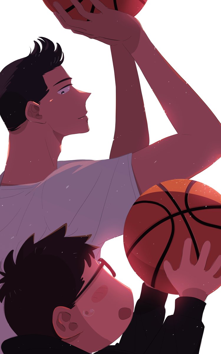 multiple boys 2boys male focus black hair glasses basketball holding  illustration images