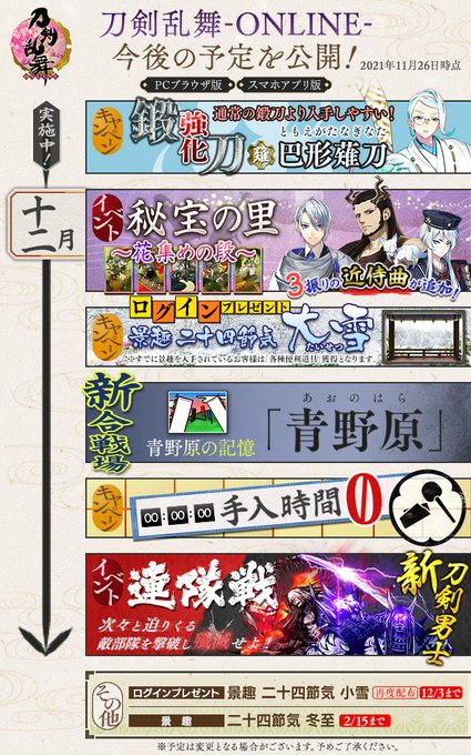 刀剣乱舞 21年12月 22年1月 イベント キャンペーン情報まとめ とうらぶ 攻略大百科
