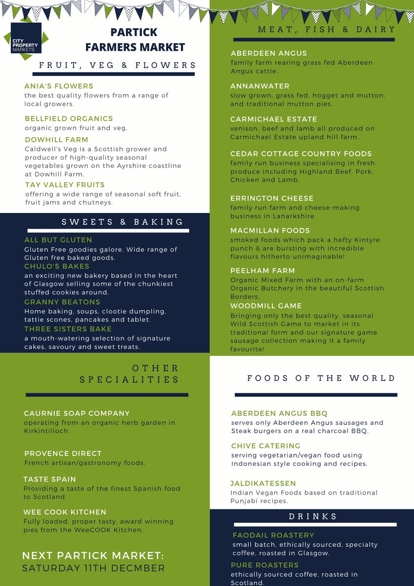 Hot off the press - the stall list for tomorrow's Partick Farmers Market. Find us in Mansfield Park,  Partick from 10am until 2pm.
