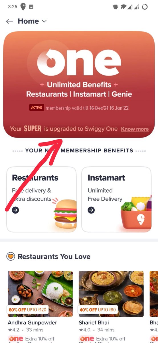 ide_aapu's tweet photo. @SwiggyCares That's not an upgrade. I don't need an extra month of swiggy one, just provide me what I bought from you guys without fail. @swiggy_in https://t.co/dnlXylvjEP