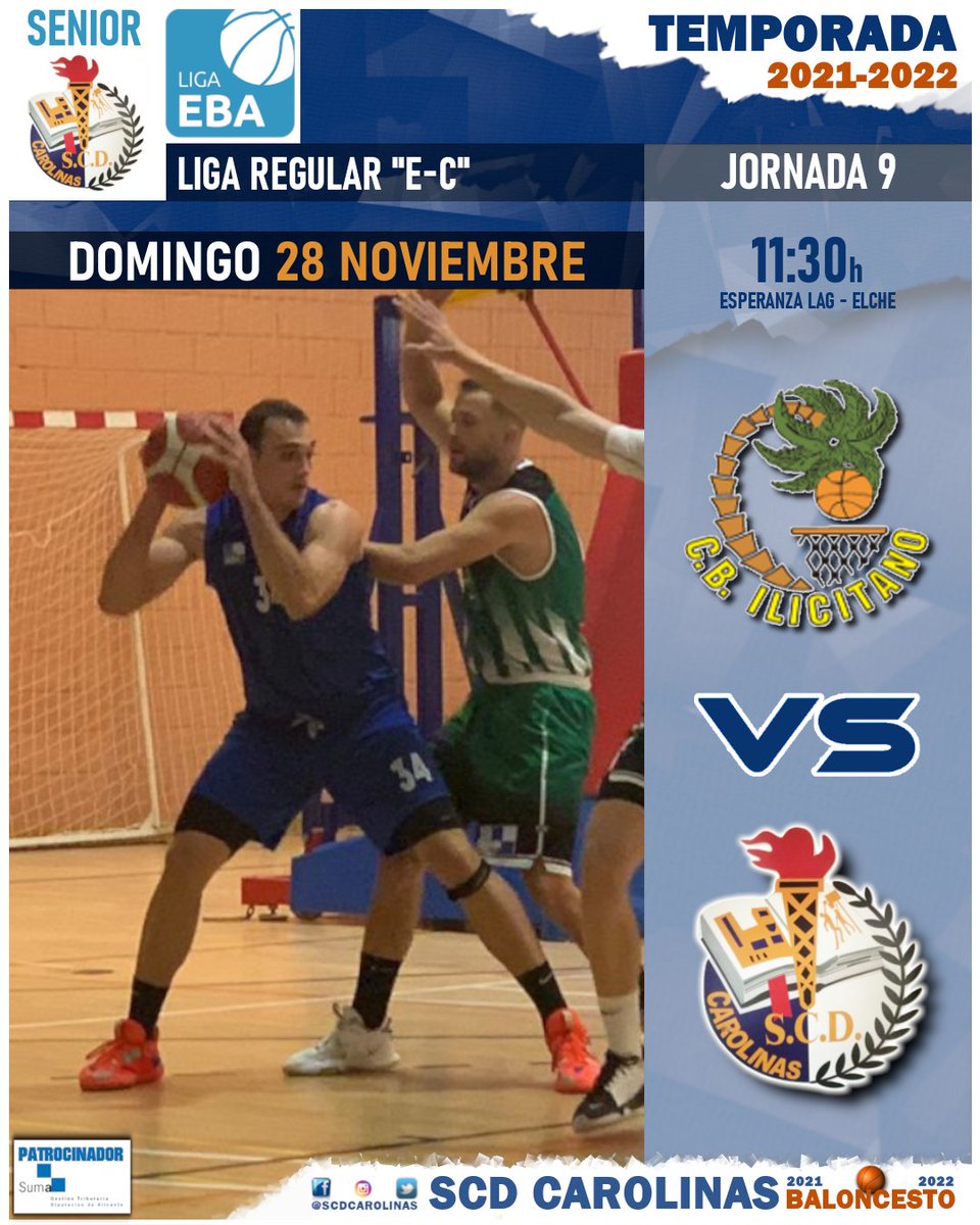 scdcarolinas's tweet photo. Y este fin de semana nuestro primer equipo juega el domingo en Elche. Intenso partido nos espera, #vamoscarolinas !
🏆#LigaEBA J9
🆚@CB_ILICITANO
📆Domingo 28 noviembre
⏰11:30h
🏟️Esperanza Lag
#Alicante #Baloncesto #Deportes @fbcv_es @CompeticionFEB @SumaAlicante https://t.co/41emTGLFJn