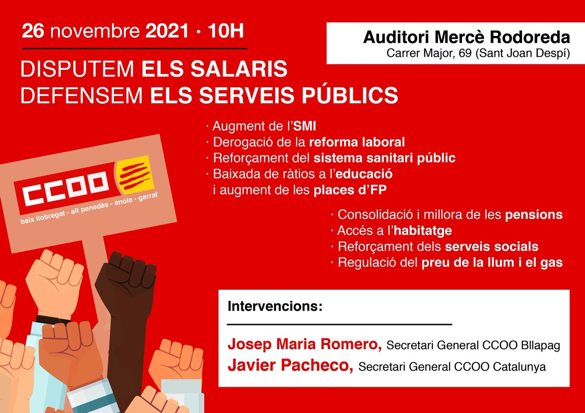 CCOOAsistentes's tweet photo. Ocupació de qualitat i amb drets.
Serveis públics SEMPRE
Augment SMI
Reforçament del sistema educatiu
Educació en igualtat, erradicar la violència masclista,...
Canviar paraules per fets.
#AssembleaCCOO https://t.co/Z4ruWdkY4W