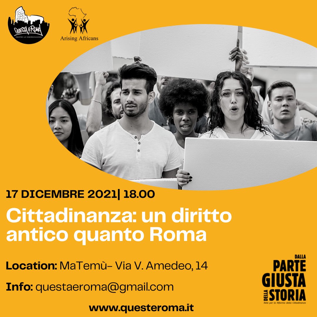 Il 17 dicembre esploreremo l’evoluzione del concetto di cittadinanza e sulle possibilità di promuovere una riforma inclusiva alla legge sulla cittadinanza. A tal proposito verrà presentata la nostra campagna. Registrazione al seguente link: bit.ly/30OPTaN
