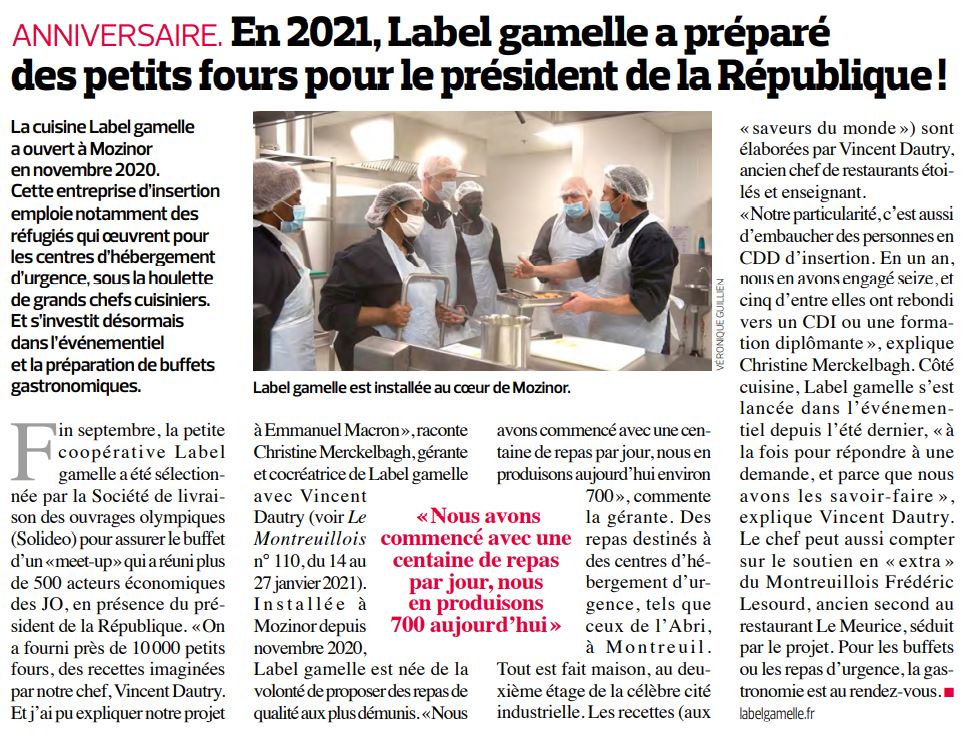 LabelGamelle's tweet photo. Un article dans Le Montreuillois, retraçant la première année de Label Gamelle. 
La croissance du nombre de repas, le développement des buffets, et l'insertion florissante avec déjà 5 envolées vers des CDI et formation diplômante.
Merci Jean-François Monthel pour ce bel article ! https://t.co/7MUDvtiHGG