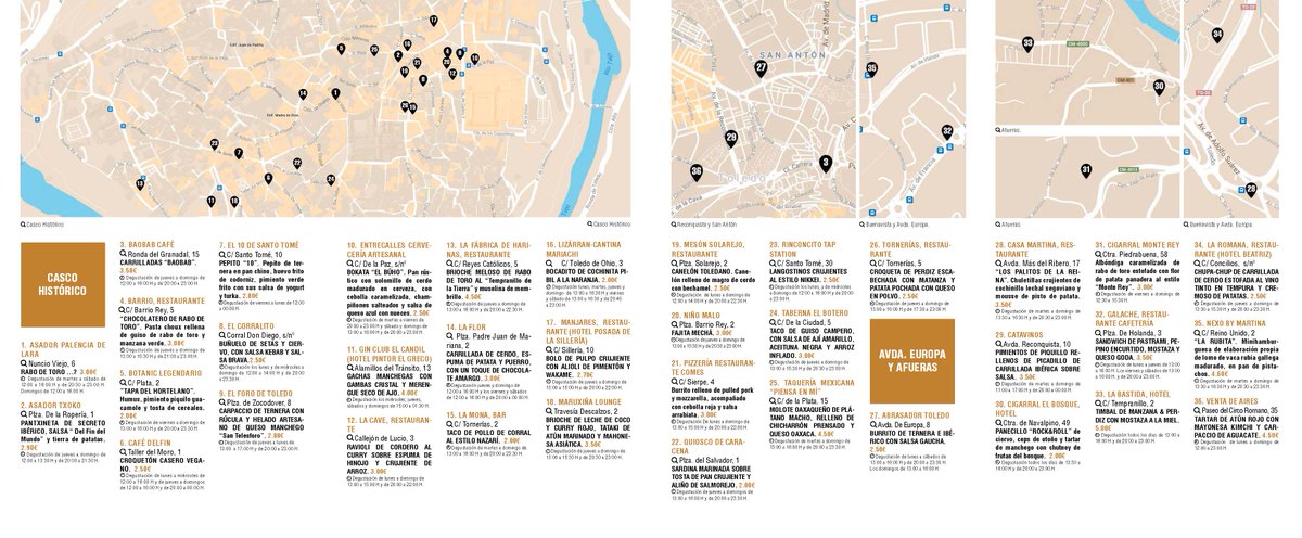 😋 ¿No sabes qué tapa elegir? Os dejamos por aquí las elaboraciones que han preparado los 36 establecimientos para que puedas elegir la #tapa que más te guste. 
¿Cuál será mejor tapa popular? 🗳
Consultar folleto: bit.ly/3I5siDE
#DeTapasYCóctelesporToledo