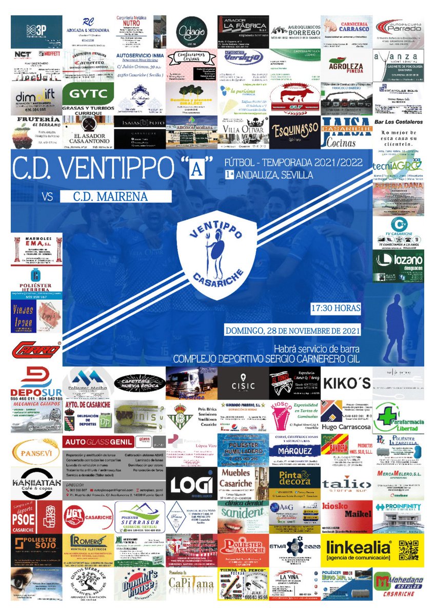 𝗣𝗮𝗿𝘁𝗶𝗱𝗼 𝗶𝗺𝗽𝗼𝗿𝘁𝗮𝗻𝘁𝗲 - Jornada 9

Esta semana nos medimos al segundo en la tabla, a solo 1 punto de diferencia con el CD Ventippo.
¡Y lo hacemos en casa, ante nuestra afición! 💪🏼💙🤍

CD Ventippo 🆚 <a href="/CDMairena1922/">C.D.Mairena</a>
📅D,28 de noviembre
🏟️Sergio Carnerero Gil
🕗17.30H