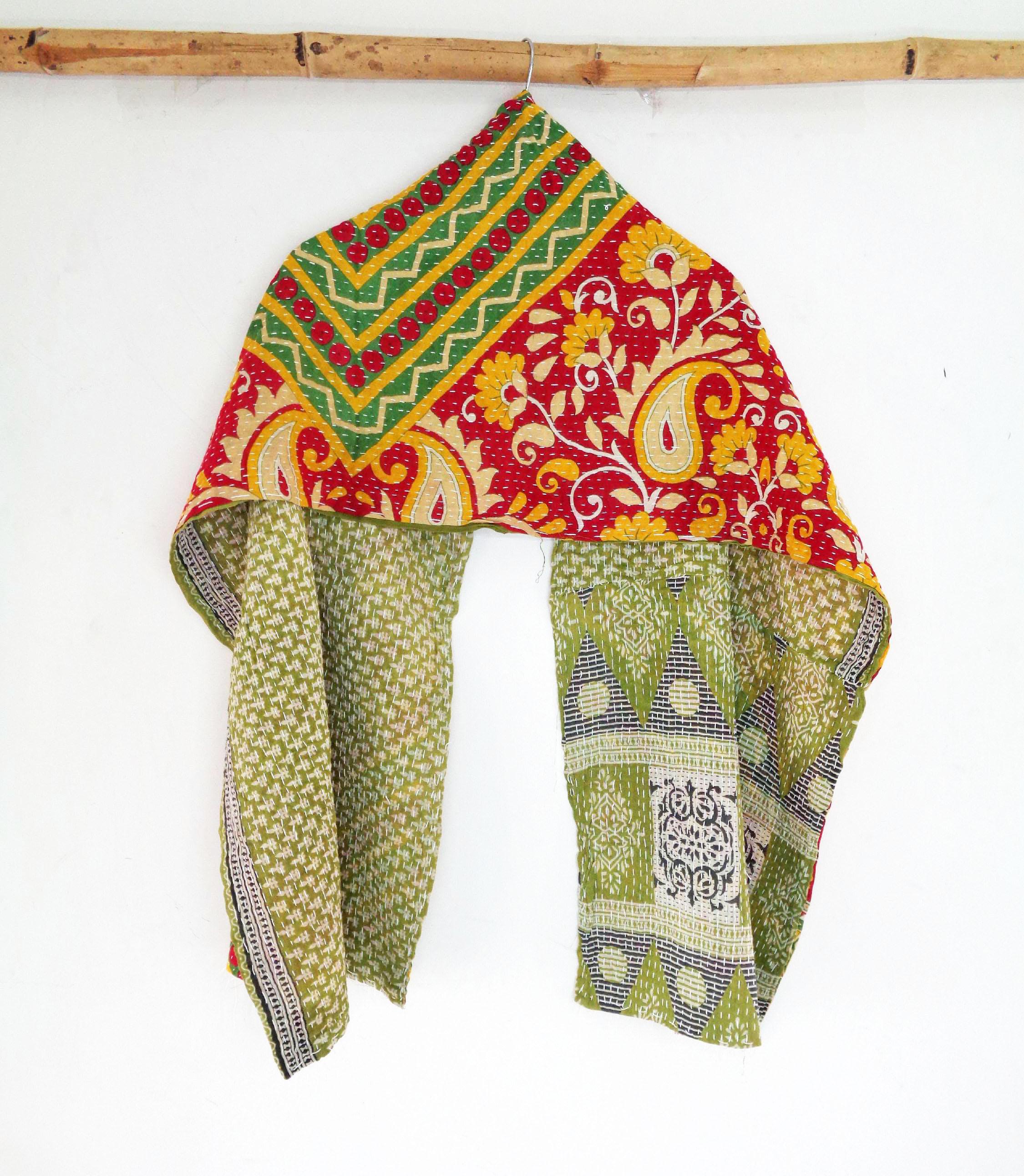 Vintage Cotton Hand Quilted Kantha Hand Work Stoles Reversible Scarves Scarf SM56