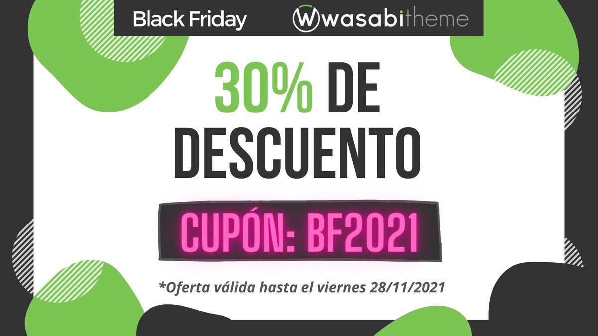 🔥BLACK FRIDAY🔥 30% de descuento en TODOS los planes hasta el día 28 en wasabitheme.com

Pero esto no es solo una promo del BF, después de meses de trabajo, anunciamos el update más grande hasta la fecha...

➡️El 1/12 llega Wasabi Theme 2.0. Te contamos lo que viene...👇