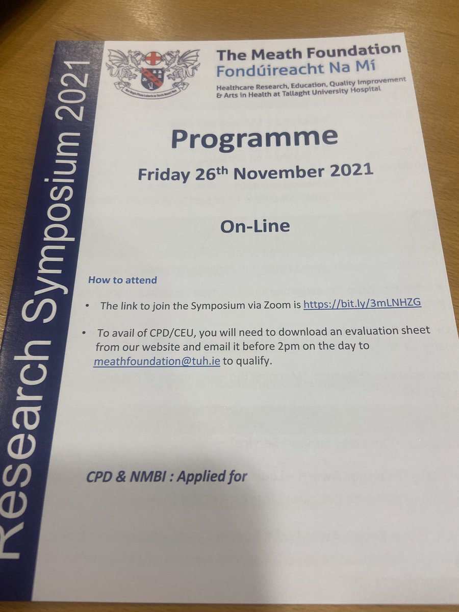 Fantastic morning at the Meath Foundation research symposium . @wearetuhf . Looking forward to hearing from @LouiseK80973341 @ciara_parthiban @DawnWhelan10 sharing their #nursinginnovation award winning projects @InnovationTUH @ainemlynch11 @evonnehealy