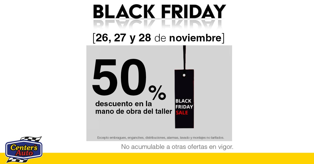 ¡¡Llega el #blackfriday2021 a Centers Auto Granada!! 50% de descuento en la mano de obra del 26 al 28 de noviembre.
Ven y celebra el Black Friday ahorrando con nosotros.
#centersautogranada #tallertienda #granada #almeria #ofertas #tallermecanico