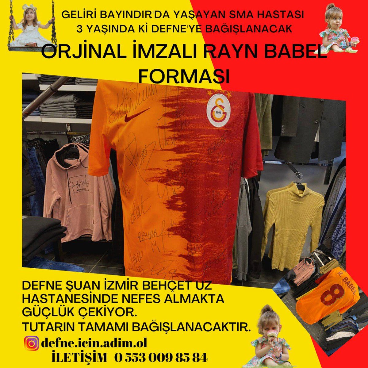 HAYDİ GALATASARAY
🔊Defne kızımız için satılık Galatasaray futbolcularının imzası taşıyan Rayn Babel forması
Elde edilecek tüm gelir Defne'ye bağışlanacaktır!
#Galatasaray #GSvsFB #GSvsOm #GSLİLERTAKİPLESİYOR #GS #GSvOM #GSvFB <a href="/GalatasaraySK/">Galatasaray SK</a> <a href="/GSVoleybol1905/">Galatasaray Voleybol</a> <a href="/GSBasketbol/">Galatasaray MCT Technic</a> <a href="/GSDergi/">Galatasaray Dergisi</a>