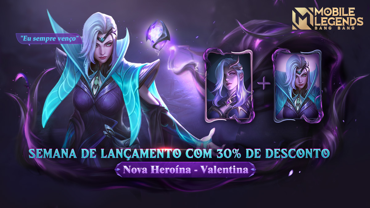MLBBBR's tweet photo. A nova heroína Valentina está disponível! Semana de Lançamento com 30% DE DESCONTO!
Faça login e obtenha a nova heroína!
#MobileLegendsBangBang #NewHero #Valentina #MLBB #ValentinaMLBB https://t.co/uEHtNtUoFq