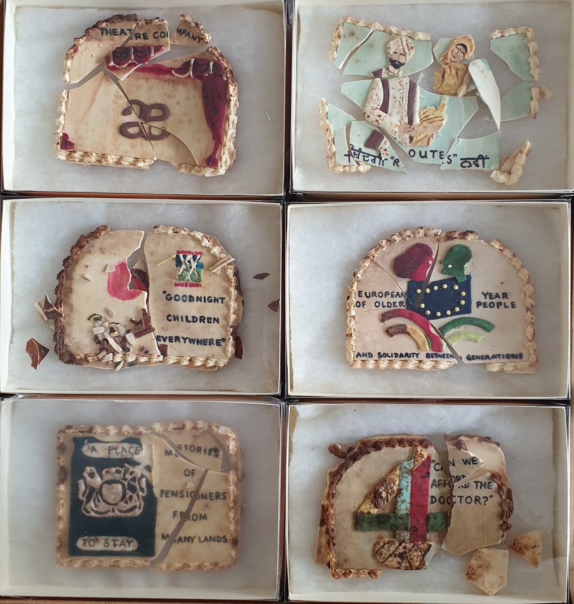UoGArchives's tweet photo. today for #conservationnightmare @explorearchives is a collection of icing plaques by Annette Platt to  the mark the 10th Anniversary of Age Exchange, founded in 1983, and the European Year of Older People and Solidarity Between generations @UniofGreenwich https://t.co/LNA2WiaeLG
