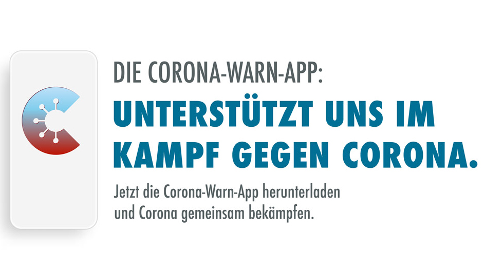 SocialCard mit folgendem Text: Die Corona-Warn-App_ Unterstützt uns im Kampf gegen Corona. Jetzt die Corona-Warn-App herunterladen und Corona gemeinsam bekämpfen